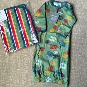 NWT Sweet Peanut Organic Sleep Sack & Blanket Green Stamp Print Newborn